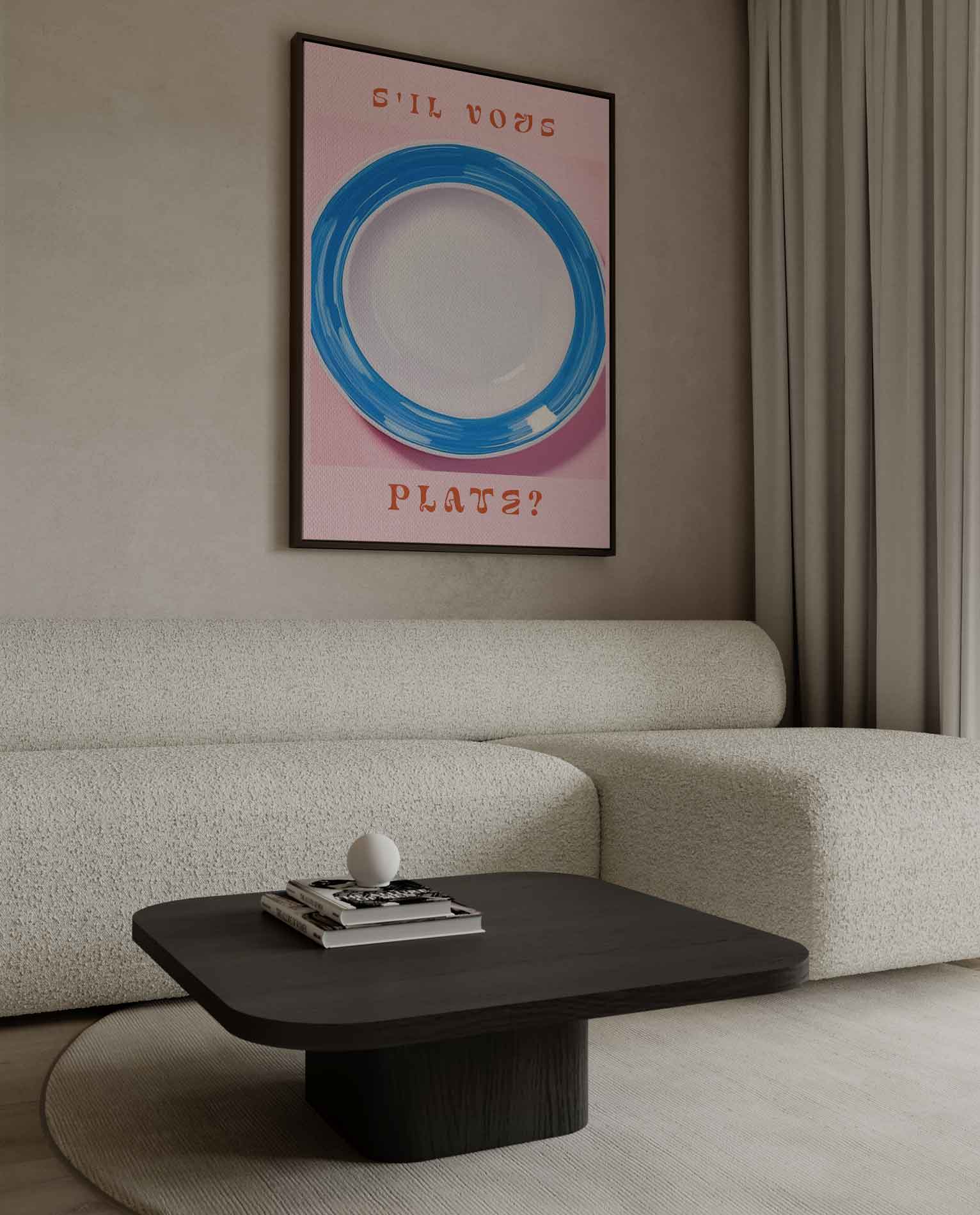 S'il Vous Plate? - Speelse Blauw-Witte Bordenkunst Kunstwerk-canvas-dibond-plexiglas-wanddecoratie-WallArtistic