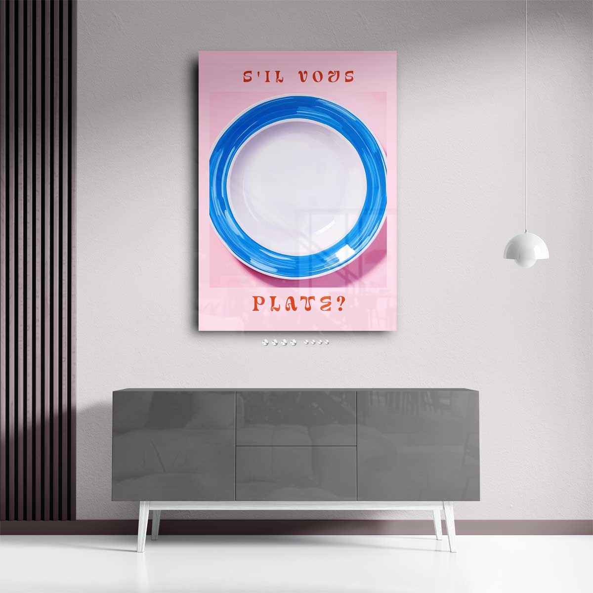 S'il Vous Plate? - Speelse Blauw-Witte Bordenkunst Kunstwerk-canvas-dibond-plexiglas-wanddecoratie-WallArtistic