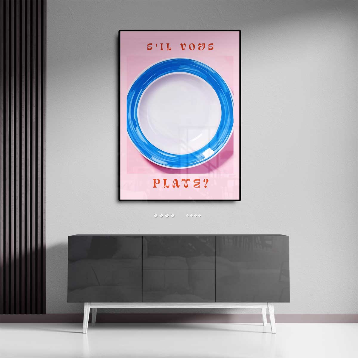 S'il Vous Plate? - Speelse Blauw-Witte Bordenkunst Kunstwerk-canvas-dibond-plexiglas-wanddecoratie-WallArtistic