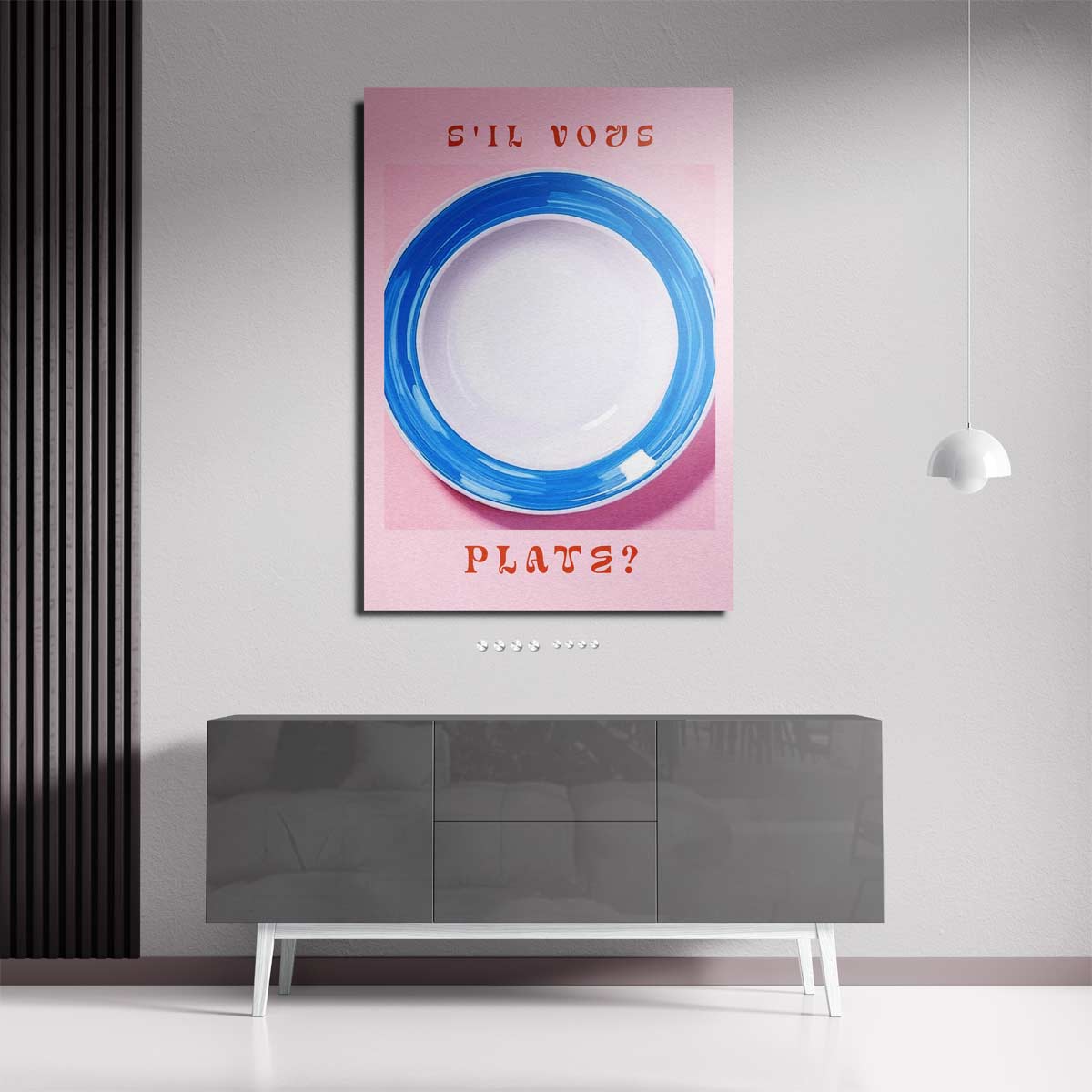 S'il Vous Plate? - Speelse Blauw-Witte Bordenkunst Kunstwerk-canvas-dibond-plexiglas-wanddecoratie-WallArtistic