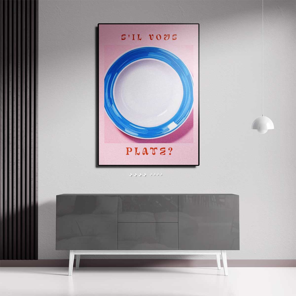 S'il Vous Plate? - Speelse Blauw-Witte Bordenkunst Kunstwerk-canvas-dibond-plexiglas-wanddecoratie-WallArtistic