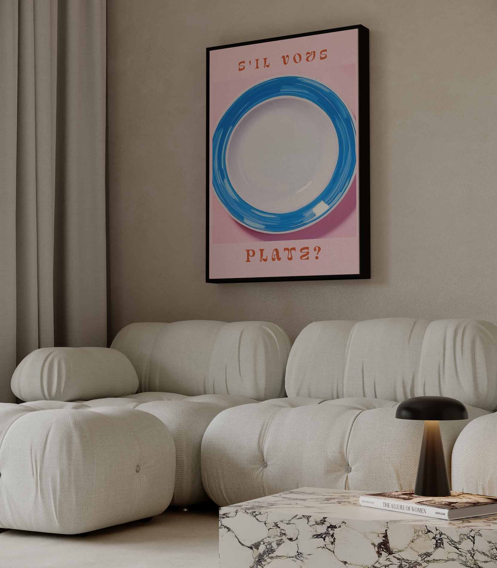 S'il Vous Plate? - Speelse Blauw-Witte Bordenkunst Kunstwerk-canvas-dibond-plexiglas-wanddecoratie-WallArtistic