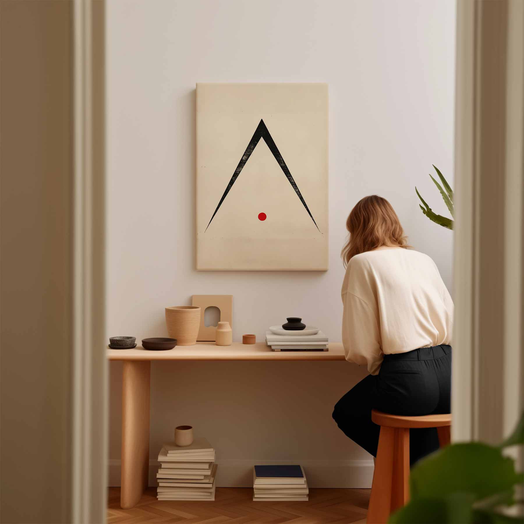 Minimalistisch Abstract Driehoek en Cirkel Kunstwerk-canvas-dibond-plexiglas-wanddecoratie-WallArtistic