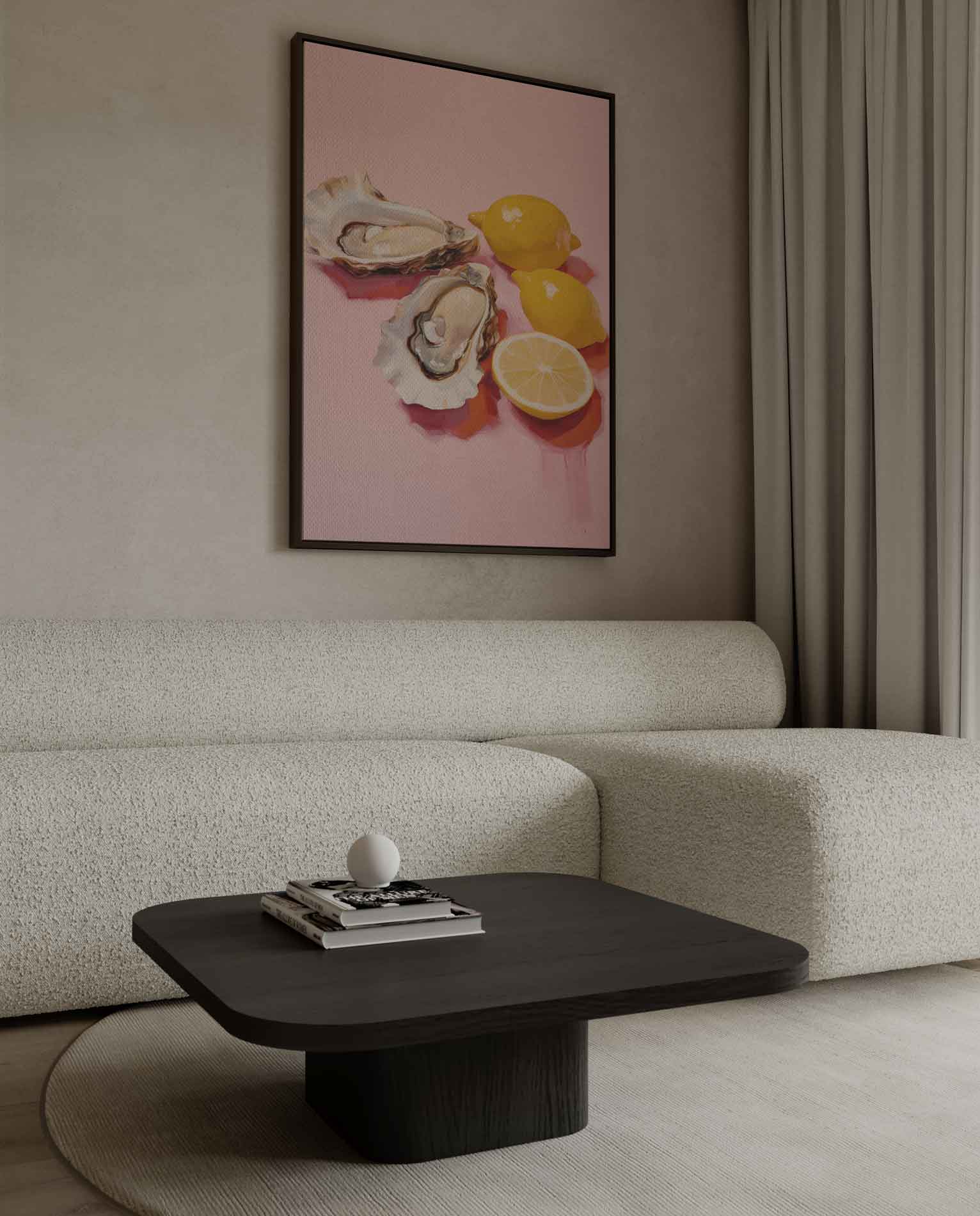 Verfrissende Oester en Citroen Compositie Kunstwerk-canvas-dibond-plexiglas-wanddecoratie-WallArtistic