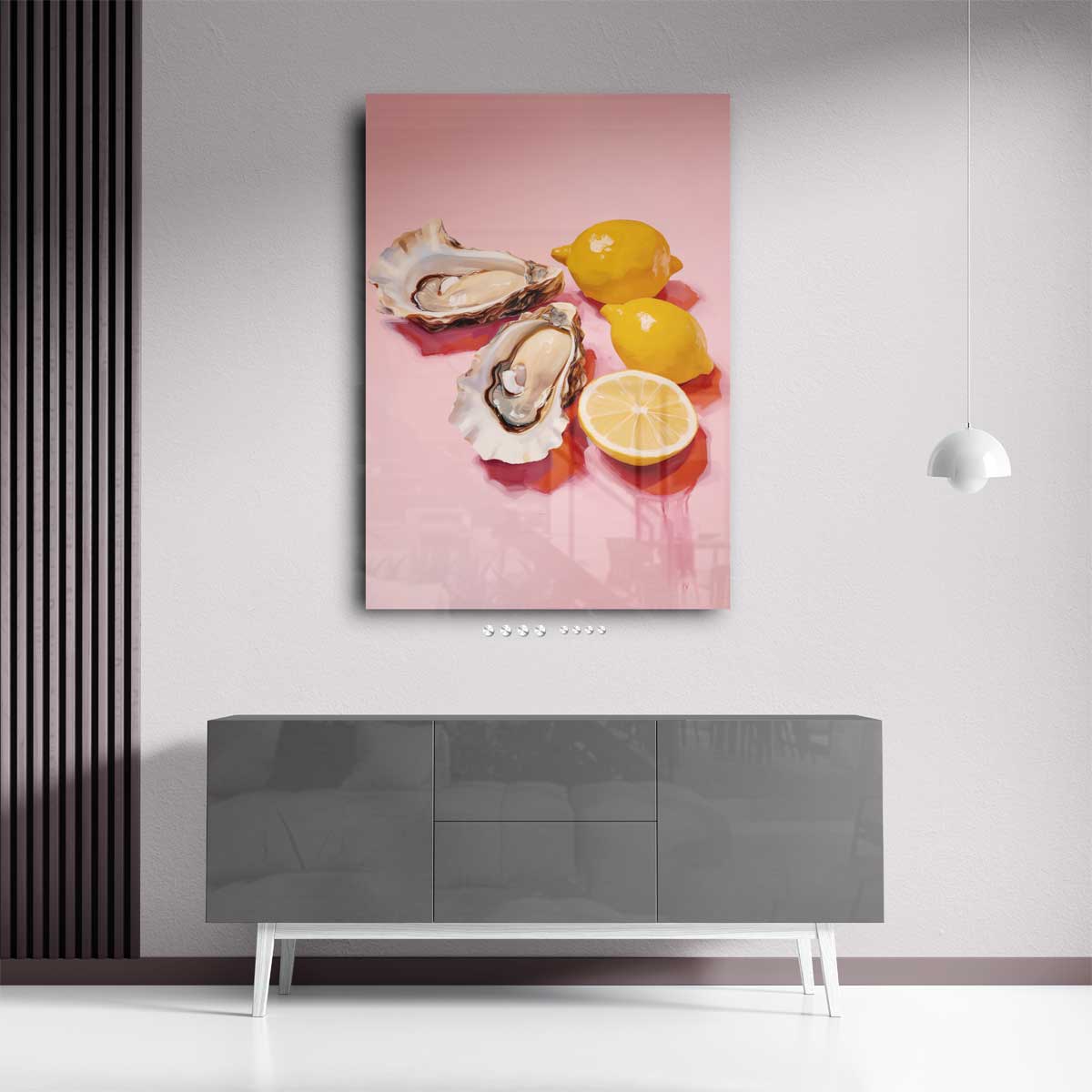 Verfrissende Oester en Citroen Compositie Kunstwerk-canvas-dibond-plexiglas-wanddecoratie-WallArtistic