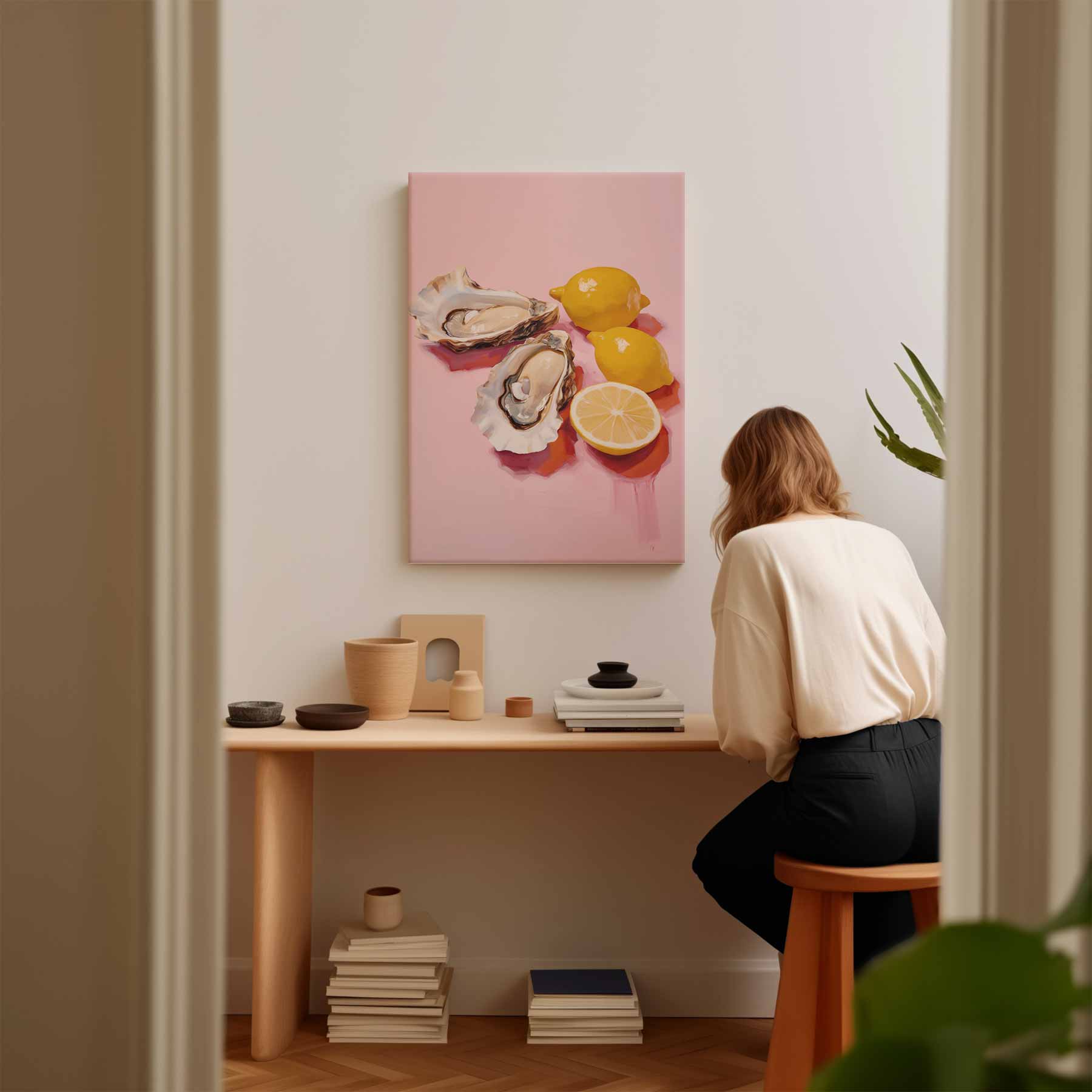 Verfrissende Oester en Citroen Compositie Kunstwerk-canvas-dibond-plexiglas-wanddecoratie-WallArtistic
