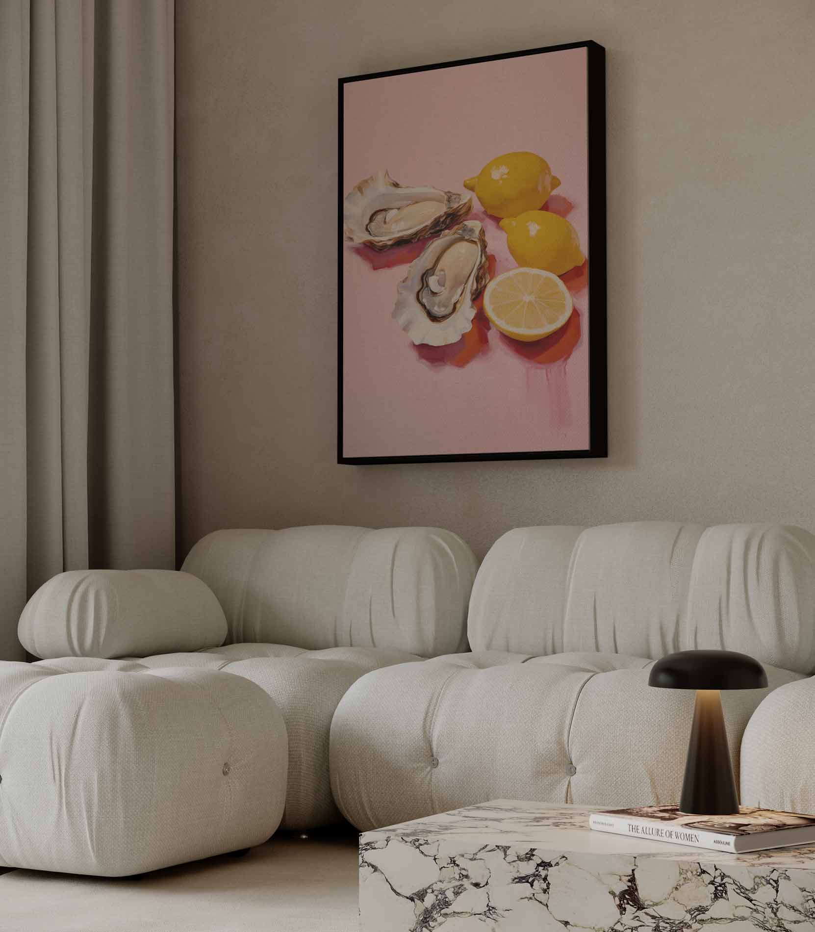 Verfrissende Oester en Citroen Compositie Kunstwerk-canvas-dibond-plexiglas-wanddecoratie-WallArtistic