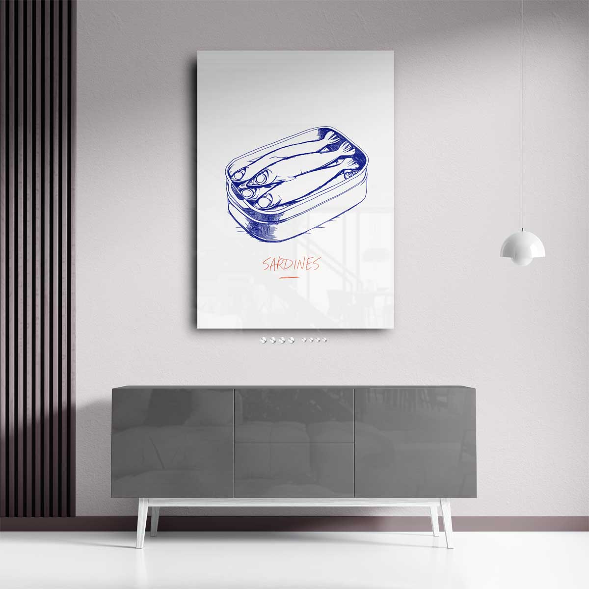 Blauwe Sardines Illustratie Kunstwerk-canvas-dibond-plexiglas-wanddecoratie-WallArtistic