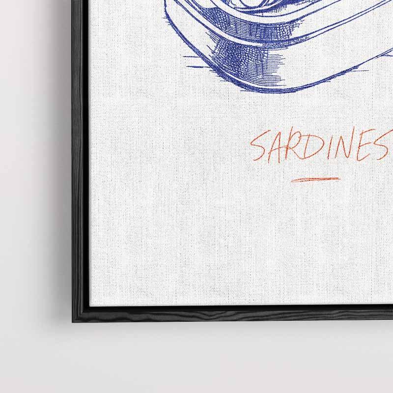 Blauwe Sardines Illustratie Kunstwerk-canvas-dibond-plexiglas-wanddecoratie-WallArtistic