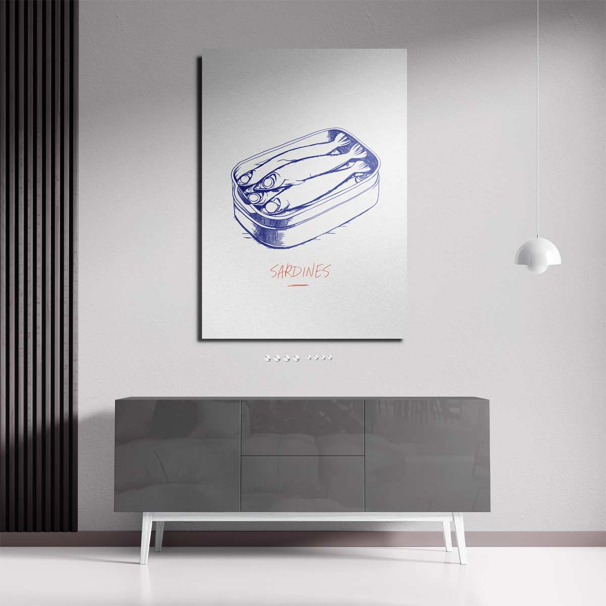 Blauwe Sardines Illustratie Kunstwerk-canvas-dibond-plexiglas-wanddecoratie-WallArtistic