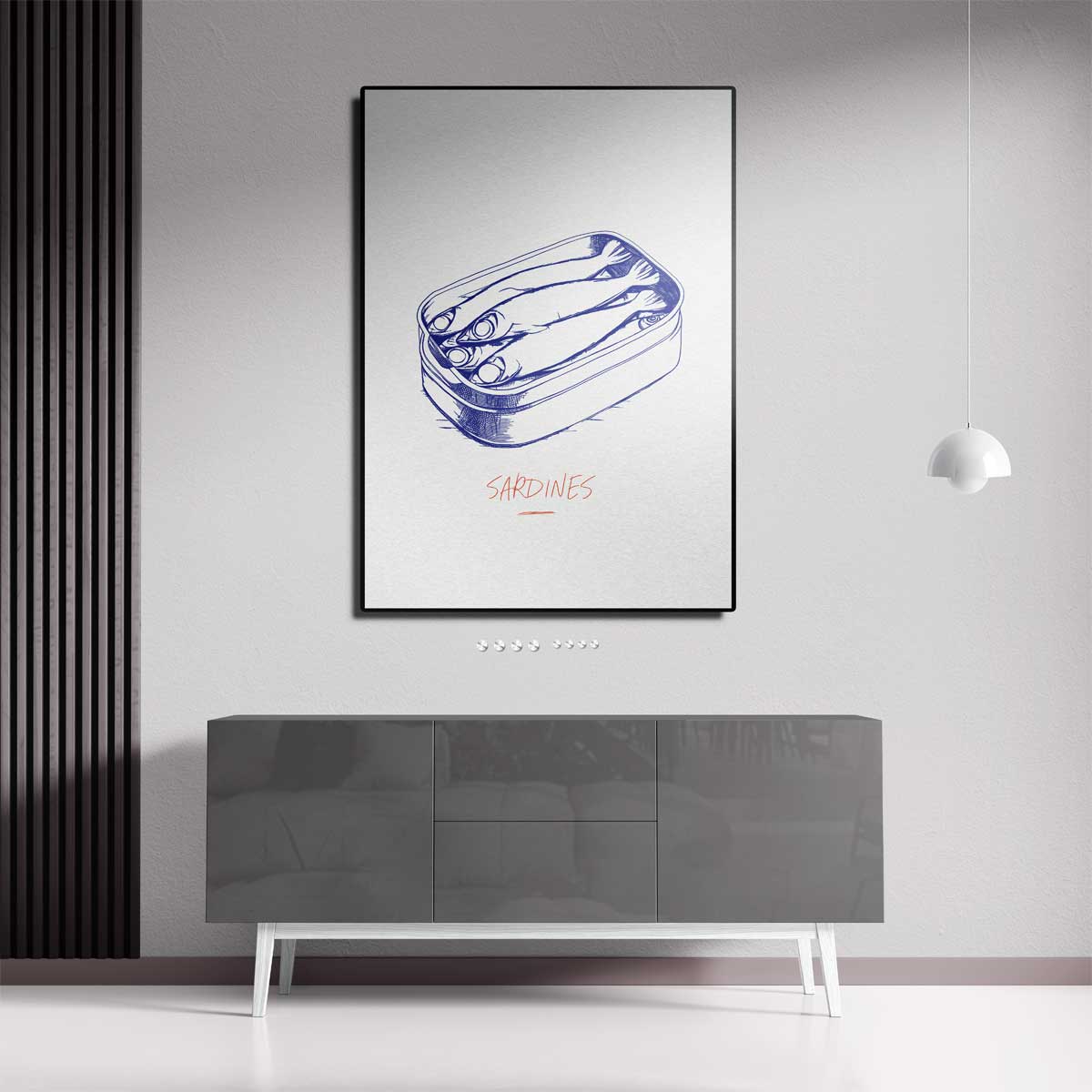 Blauwe Sardines Illustratie Kunstwerk-canvas-dibond-plexiglas-wanddecoratie-WallArtistic
