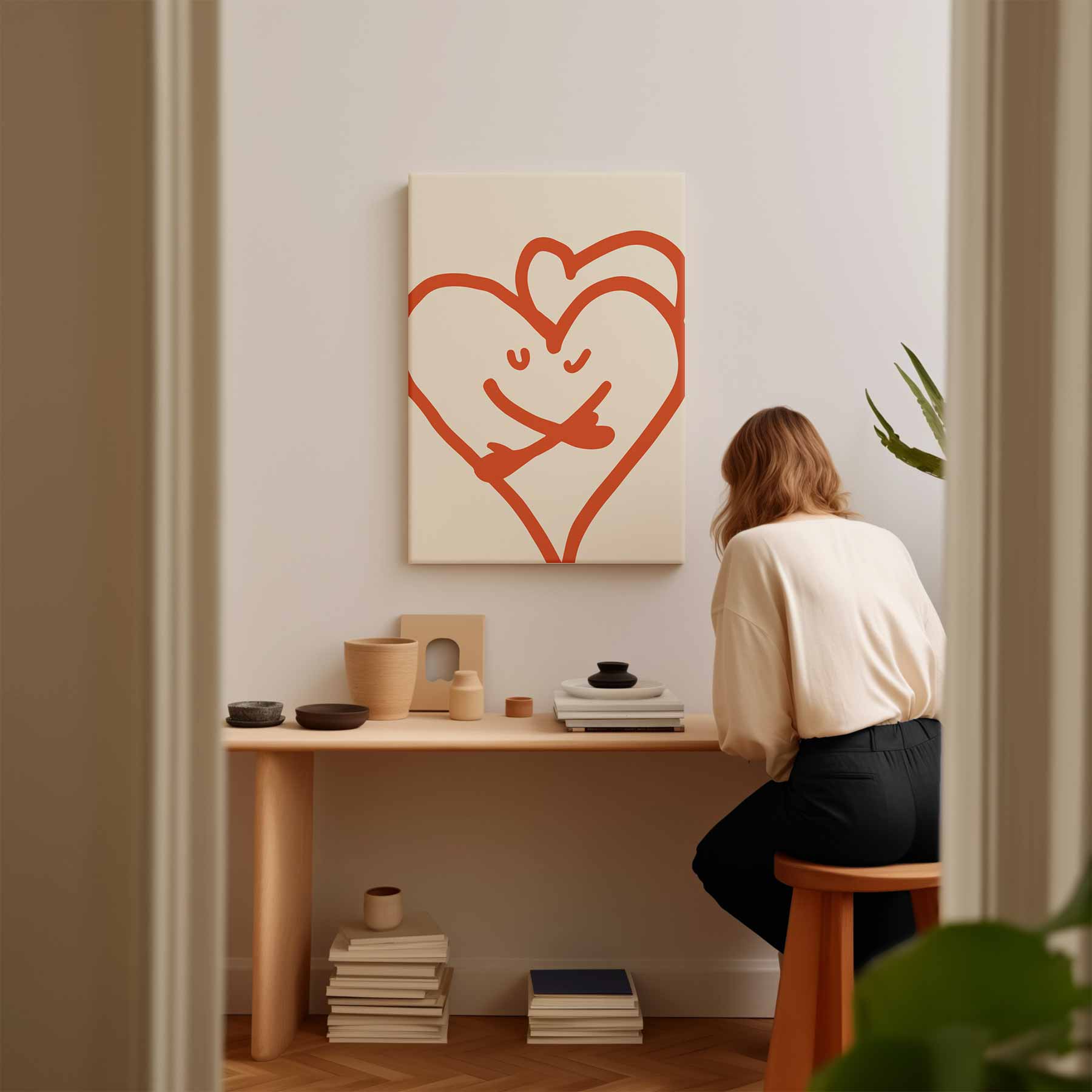 Vrolijke Hartjesknuffel Kunstwerk-canvas-dibond-plexiglas-wanddecoratie-WallArtistic