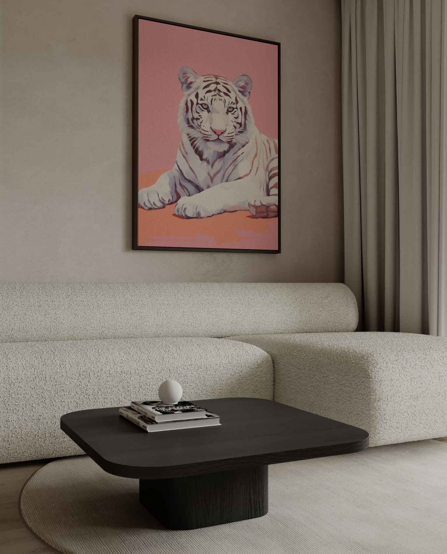 Charmante Witte Tijger op Roze Kunstwerk-canvas-dibond-plexiglas-wanddecoratie-WallArtistic
