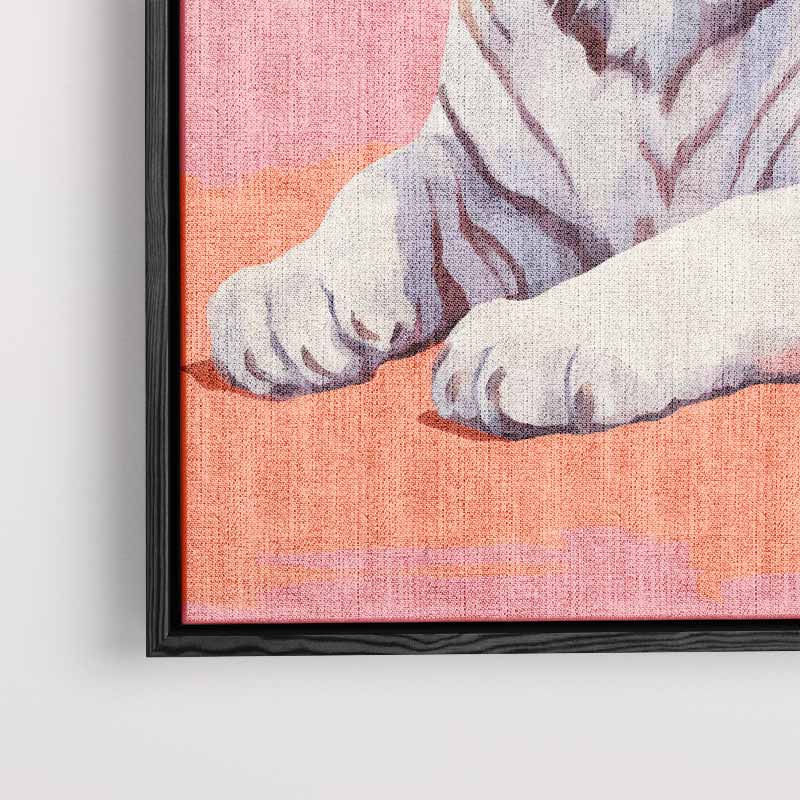 Charmante Witte Tijger op Roze Kunstwerk-canvas-dibond-plexiglas-wanddecoratie-WallArtistic