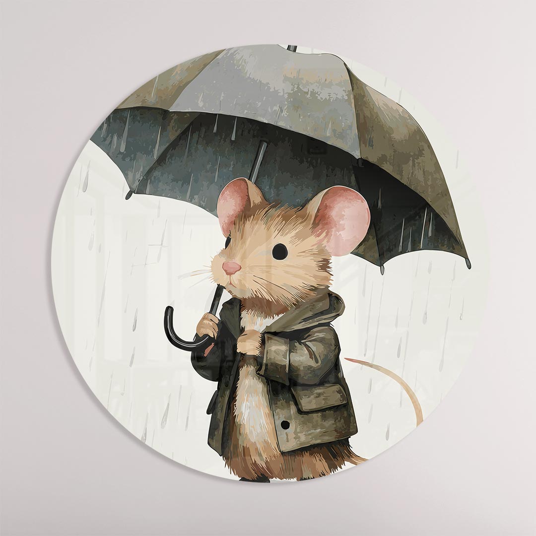 Schattige Muis met Paraplu Muurcirkel-WallArtistic