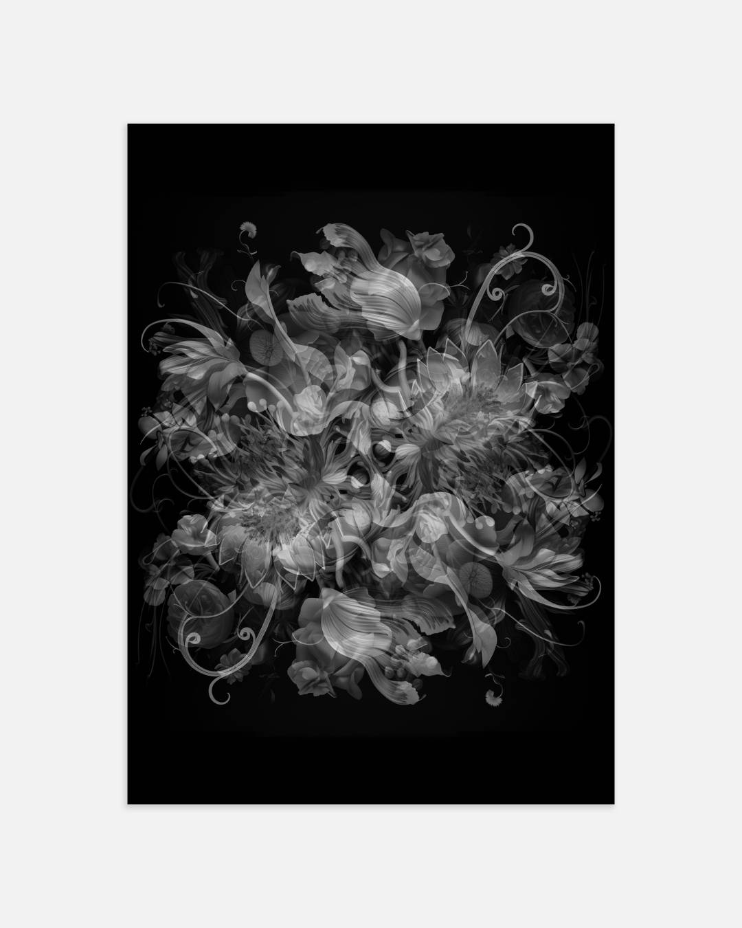 Zwart-wit bloemen symmetrie Poster