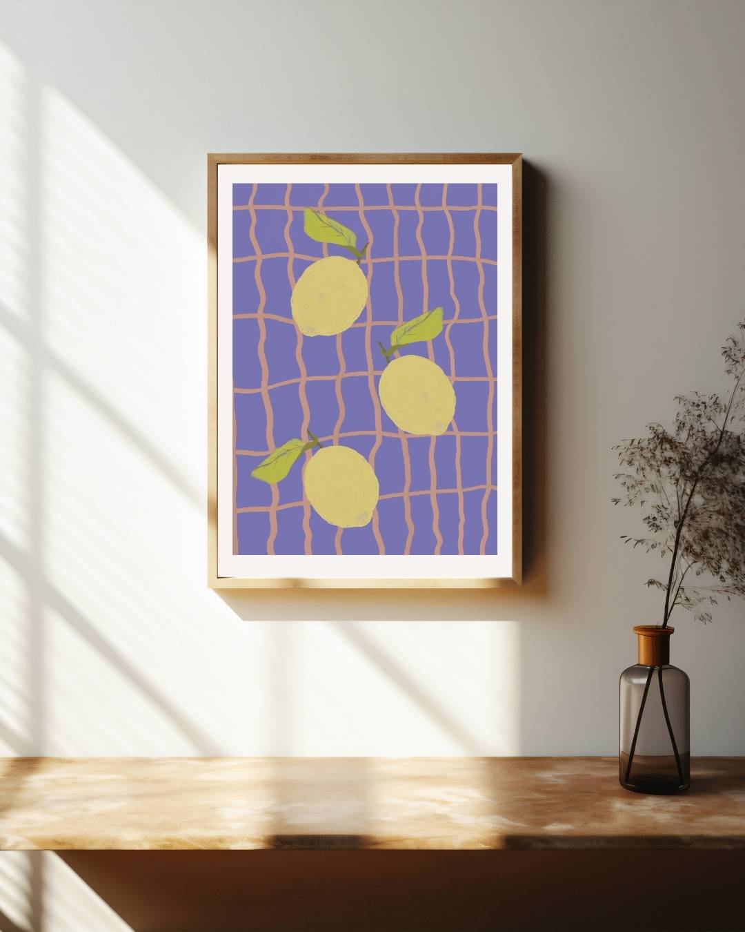 Blauw raster citroen Poster