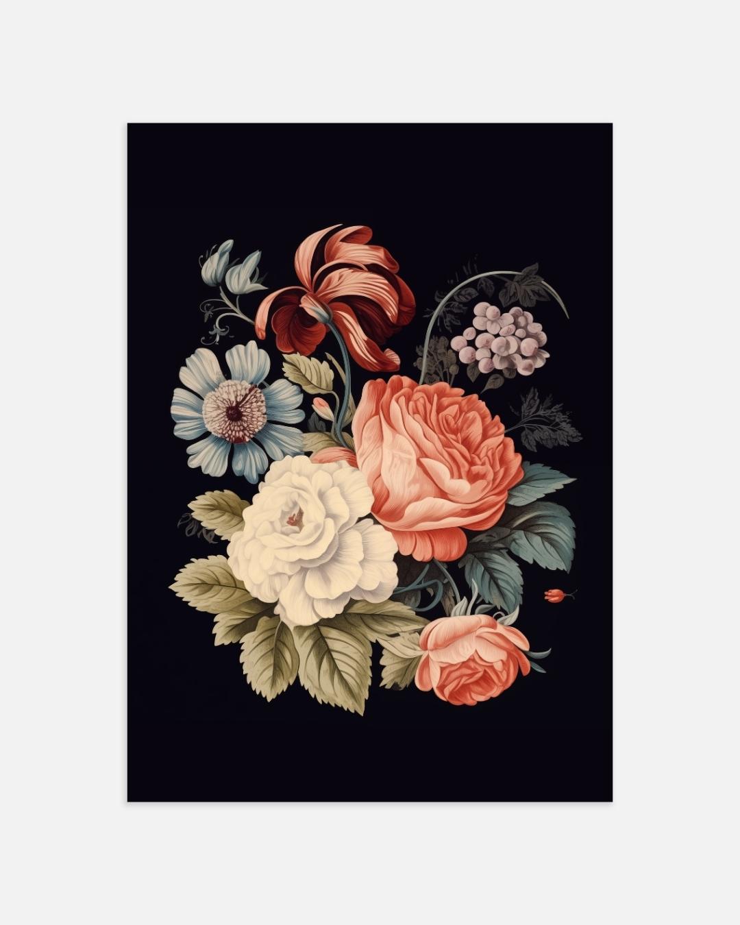 Bloemen op zwart Poster