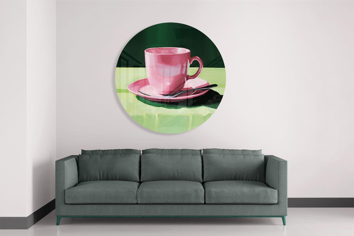 Roze Koffieplezier Muurcirkel-WallArtistic