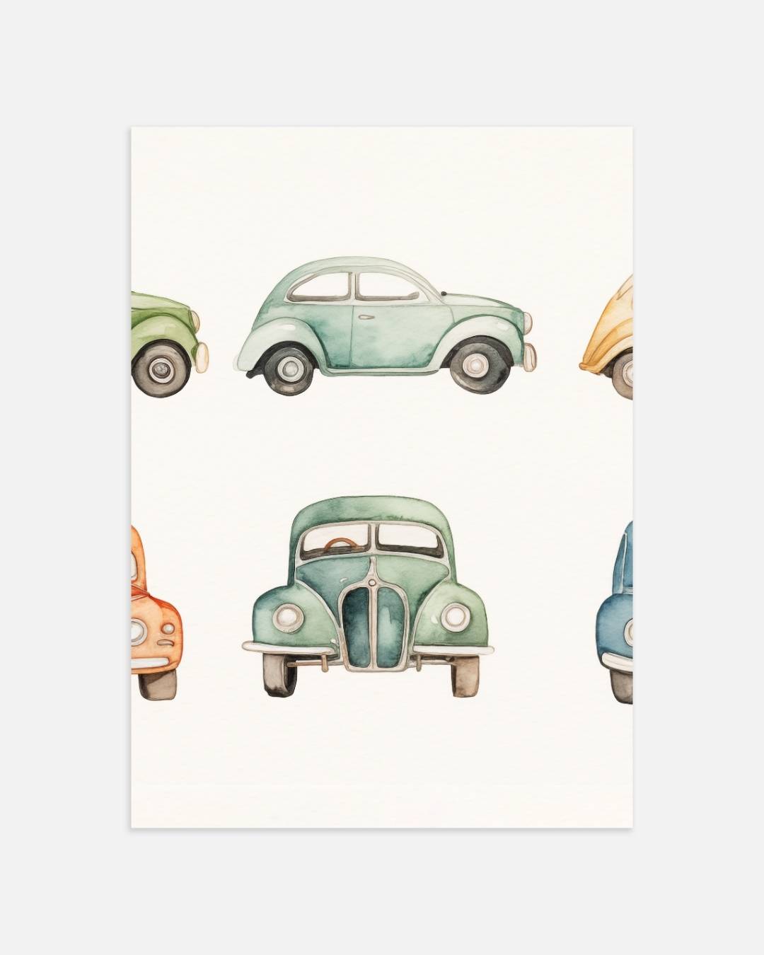 Retro auto's in aquarel Poster