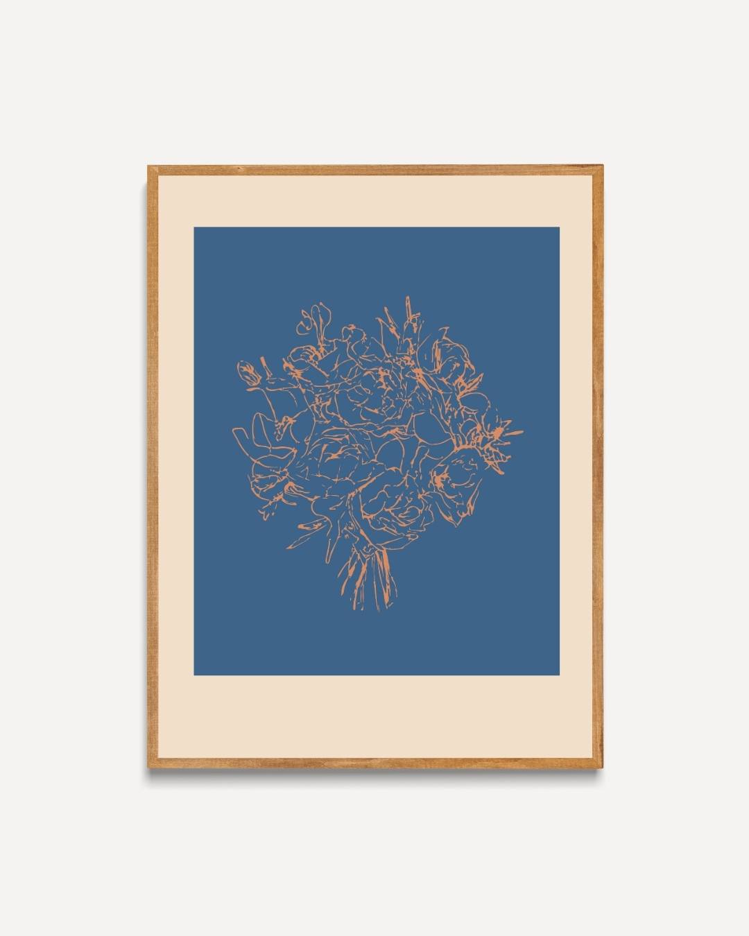 Boeket op blauwe achtergrond Poster