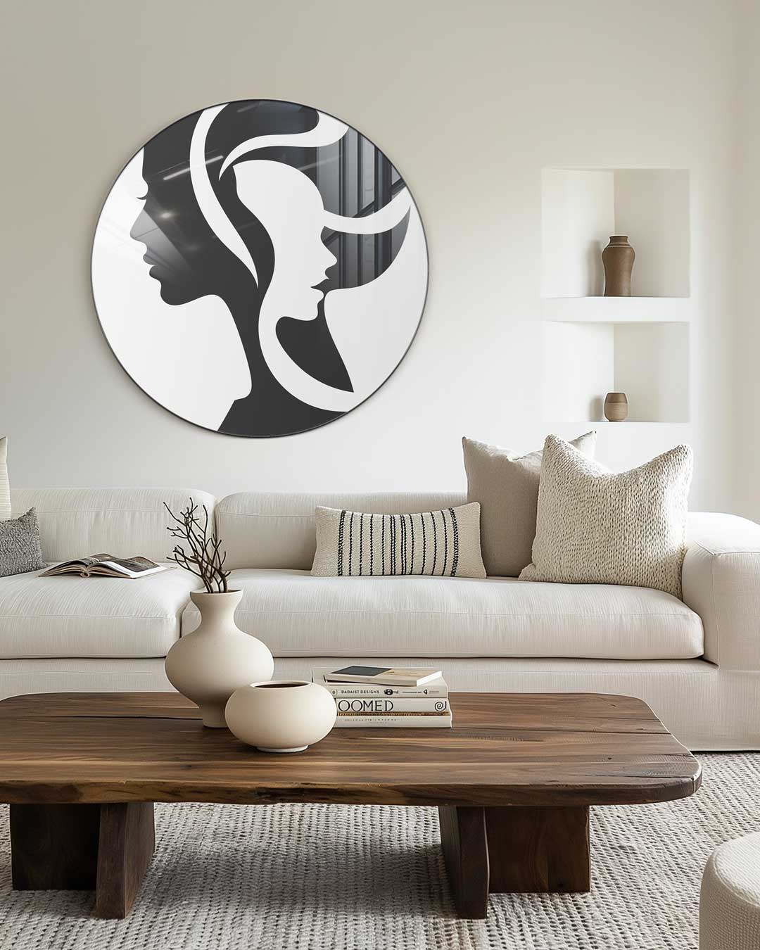 Elegante Tweezijdige Vrouwen Silhouet Muurcirkel