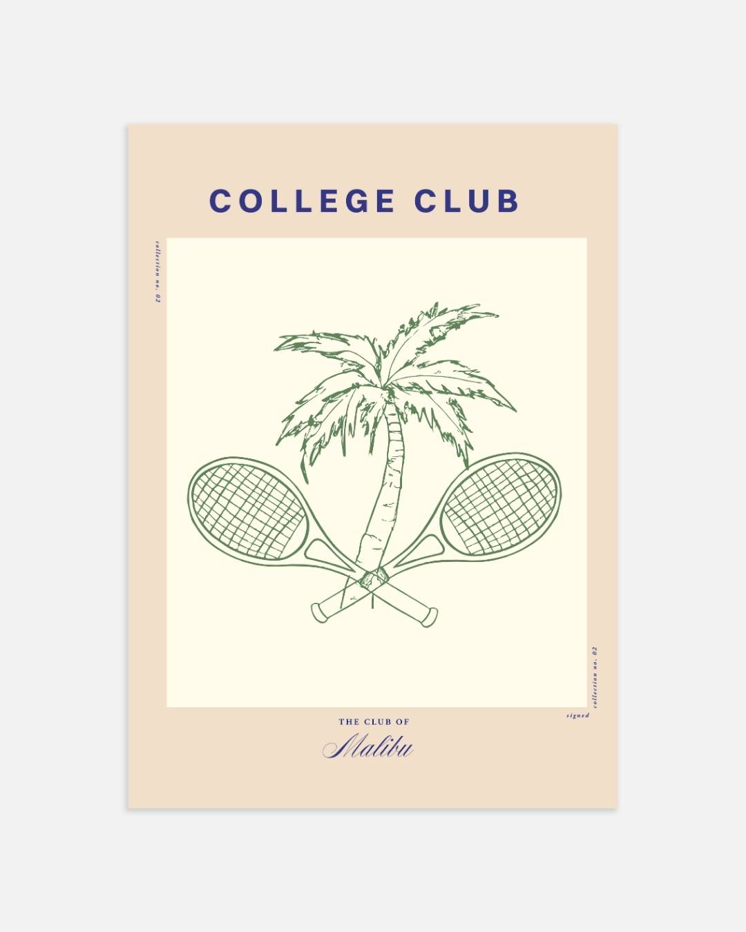 College Club tennisrackets en palmboom Poster