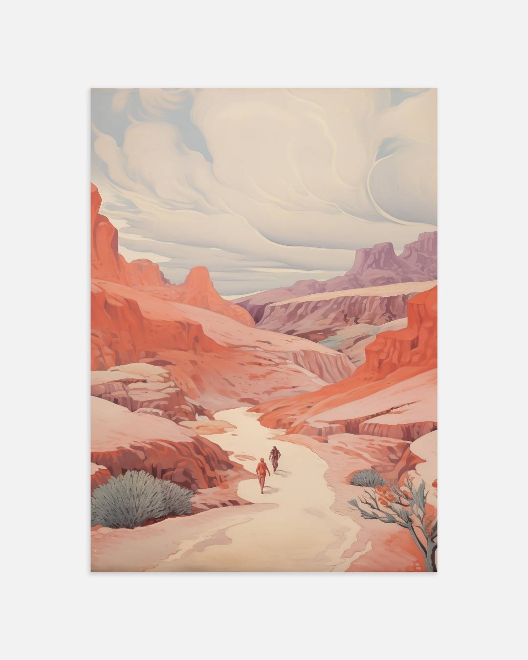 Woestijnlandschap met wandelaars Poster