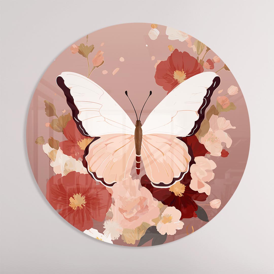 Elegant Vlinder en Bloemen Muurcirkel-WallArtistic