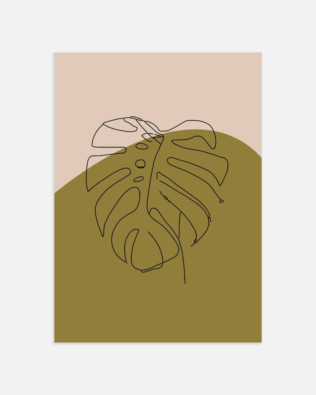 Monstera abstract olijfgroene poster