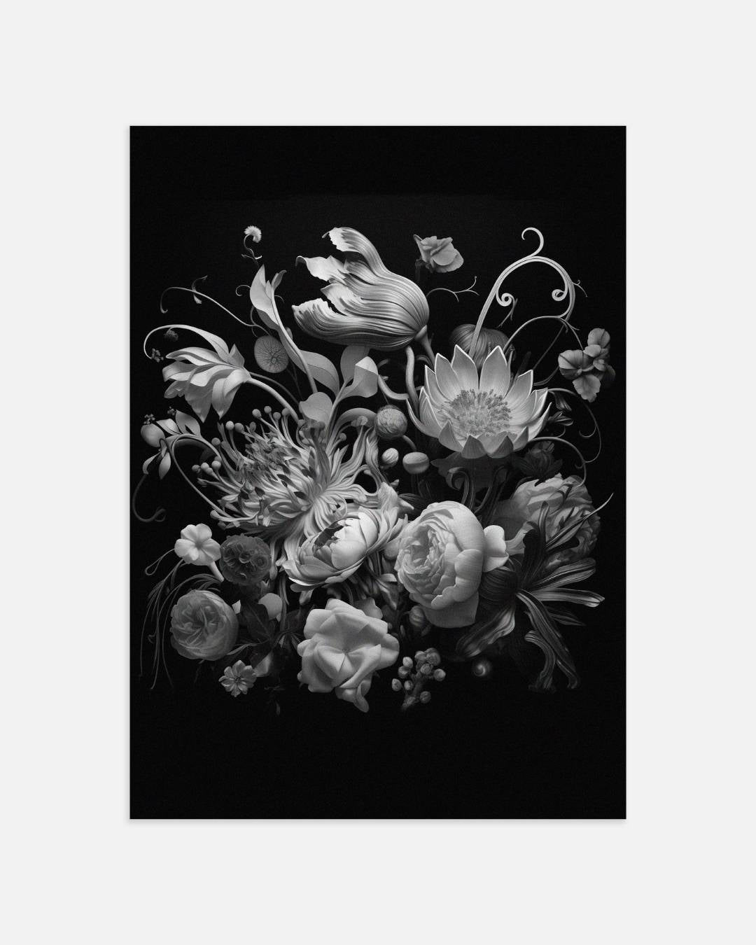 Zwart-wit bloemen compositie Poster