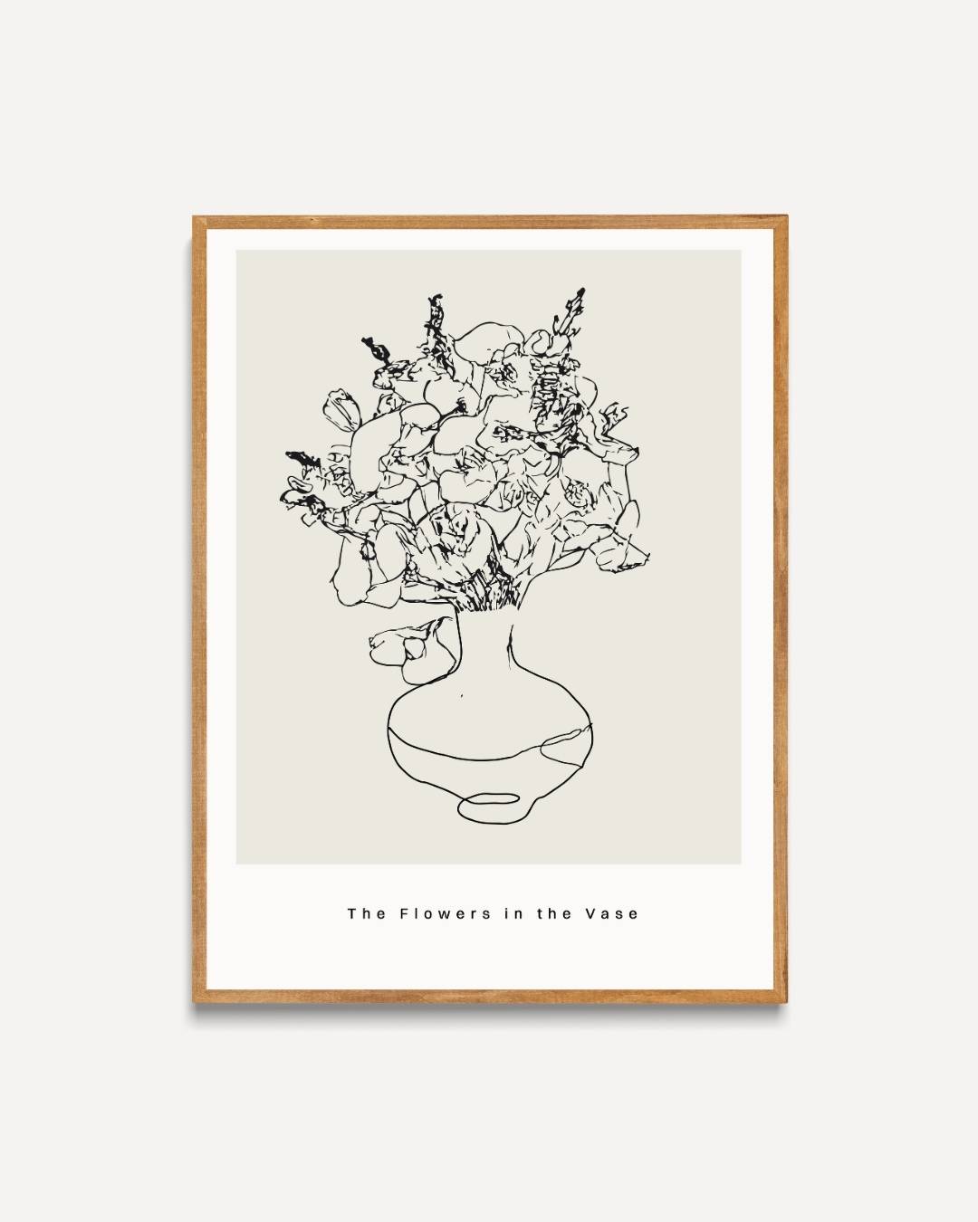 Bloemen in vaas zwart-wit Poster