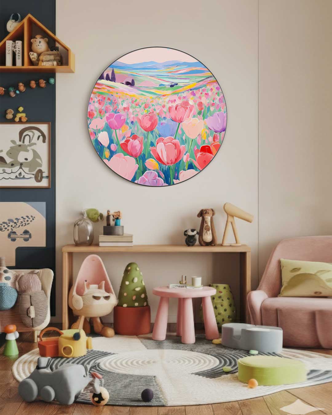 Kleurrijk Bloemenveld Muurcirkel