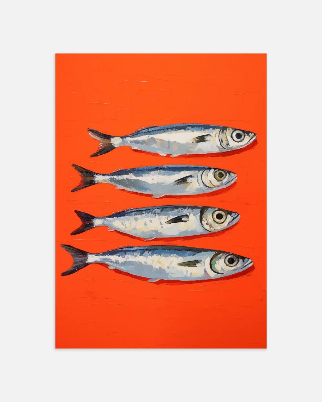 Sardines op rode achtergrond Poster