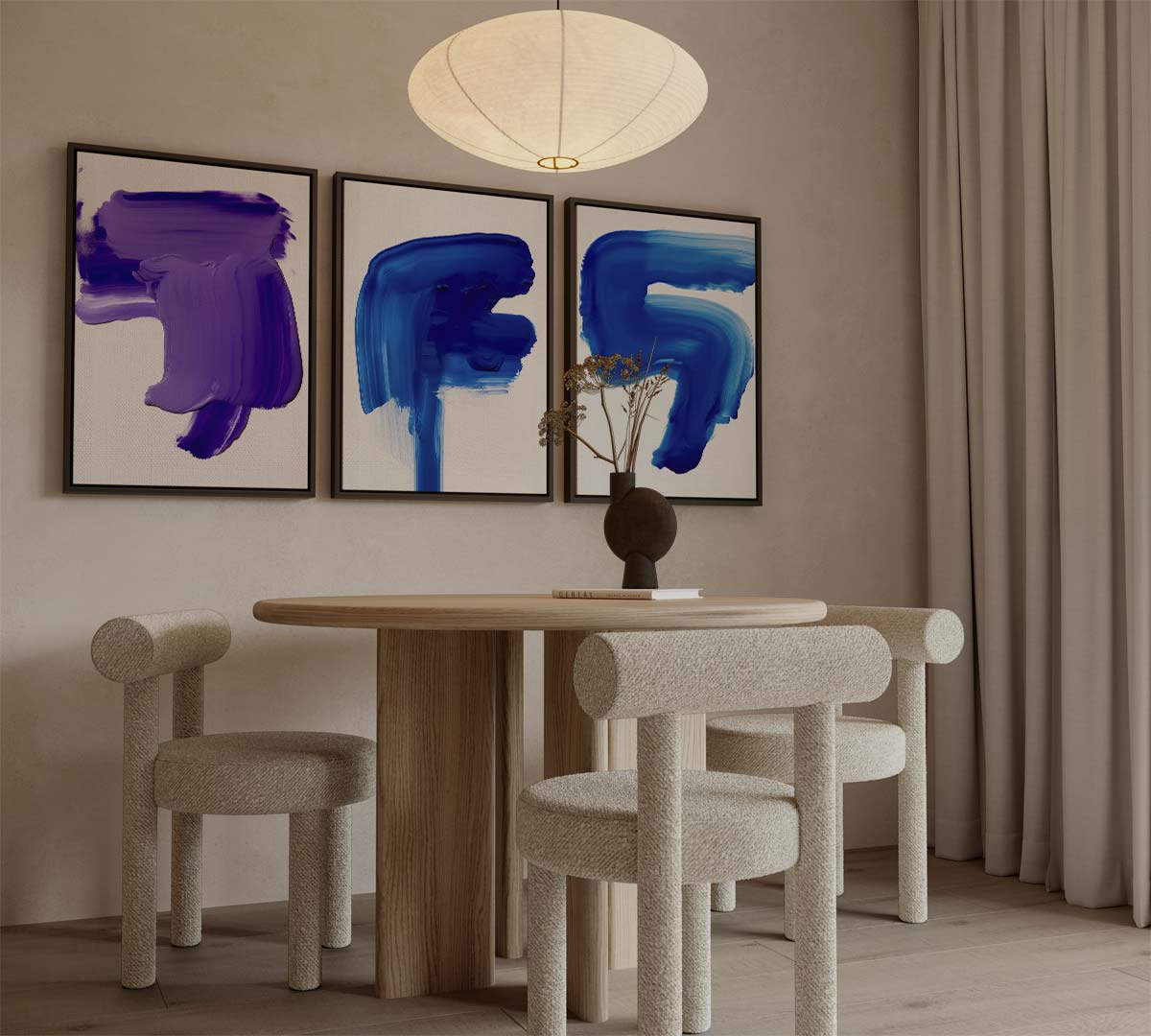 Abstracte penseelstreken in blauw en paars Kunstwerk-canvas-dibond-plexiglas-wanddecoratie-WallArtistic