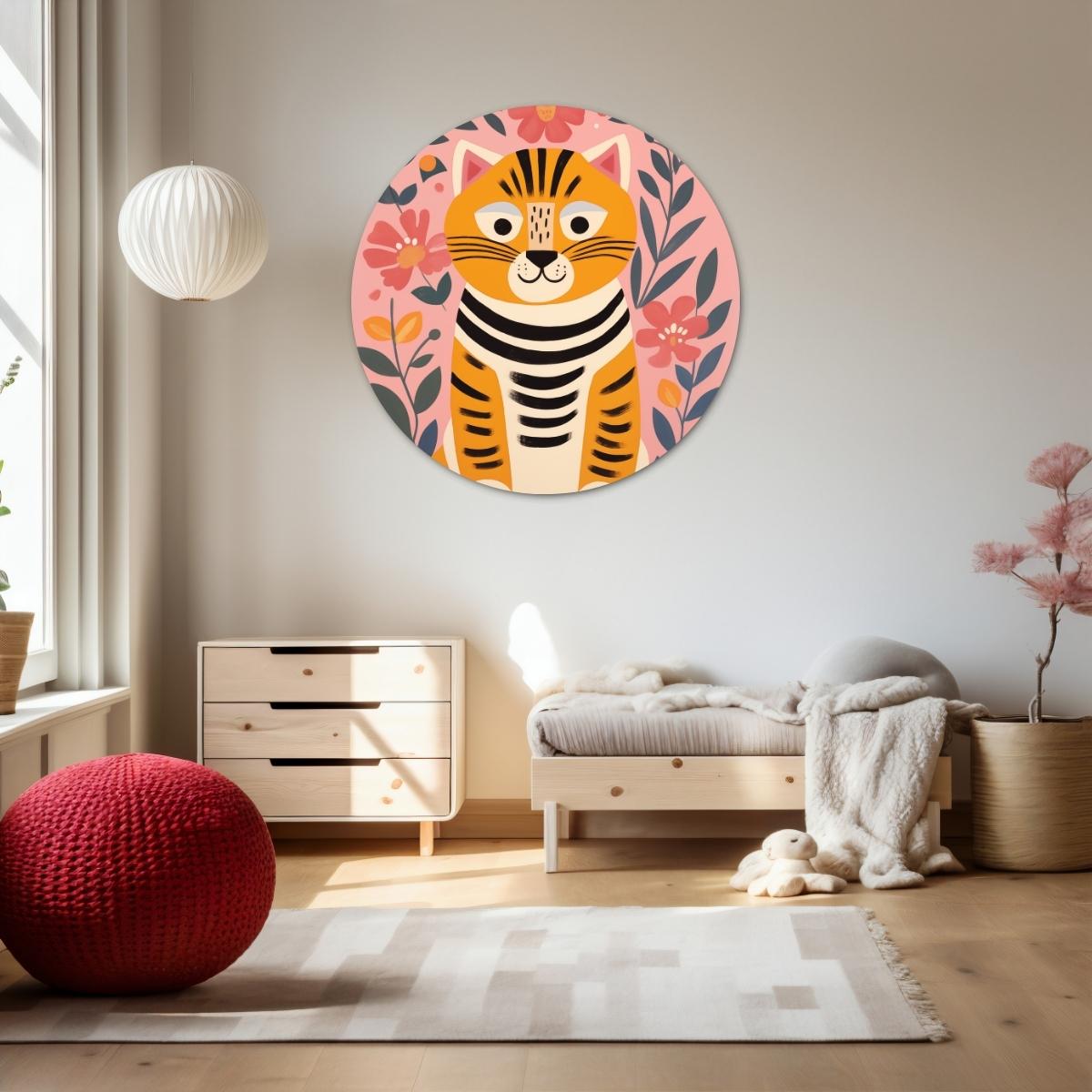 Speelse tijger Muurcirkel-WallArtistic
