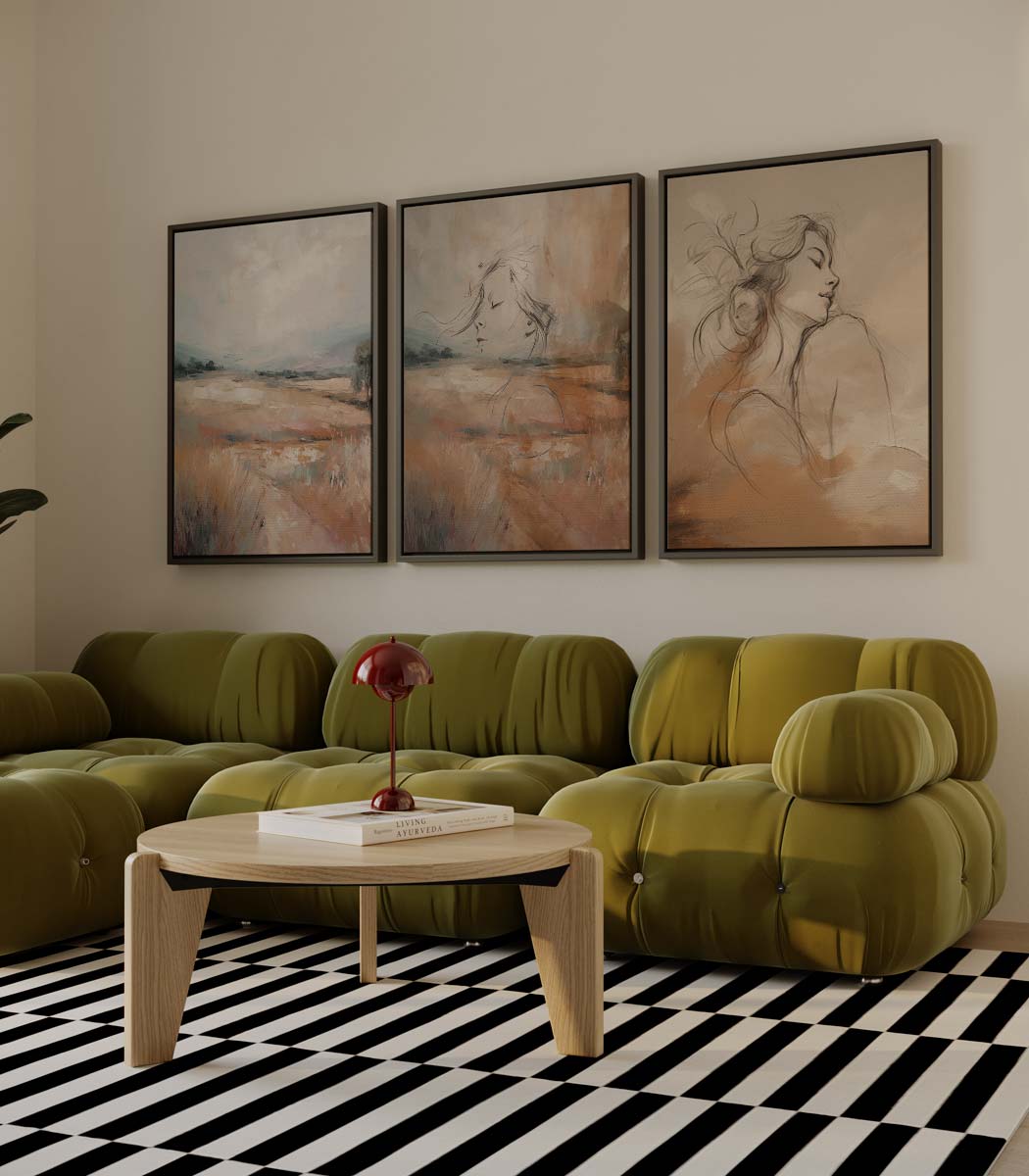 Veldportretten in terracotta Kunstwerk-canvas-dibond-plexiglas-wanddecoratie-WallArtistic
