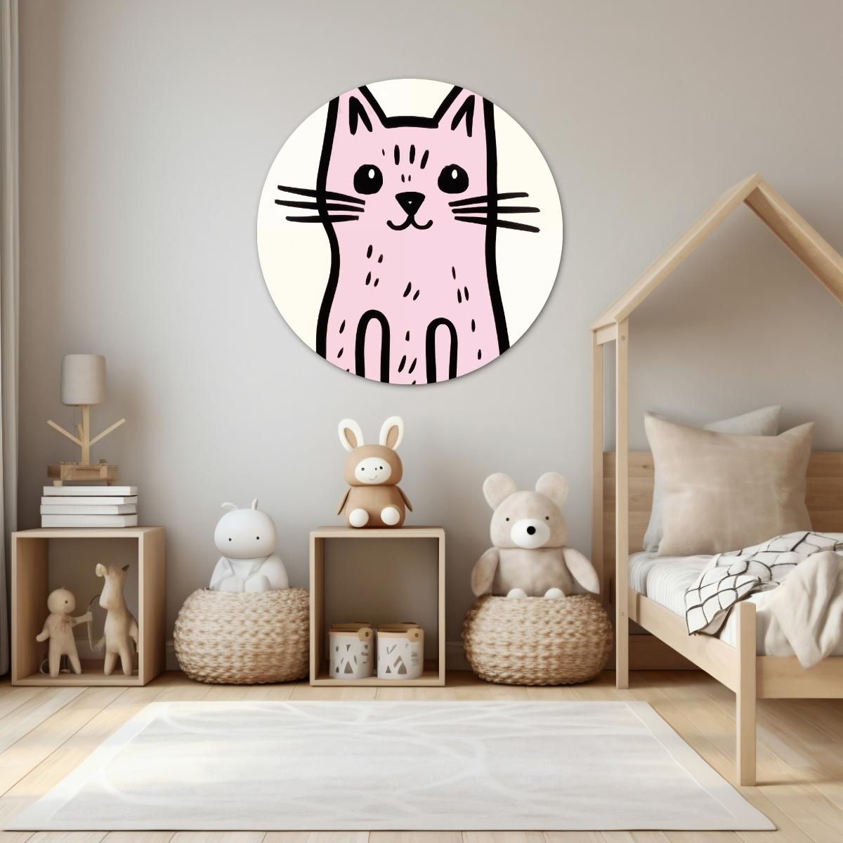 Roze kat Muurcirkel-WallArtistic