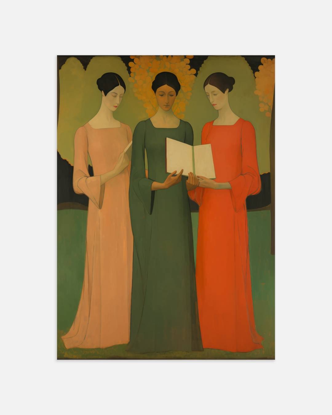 Drie vrouwen in serene kleuren Poster