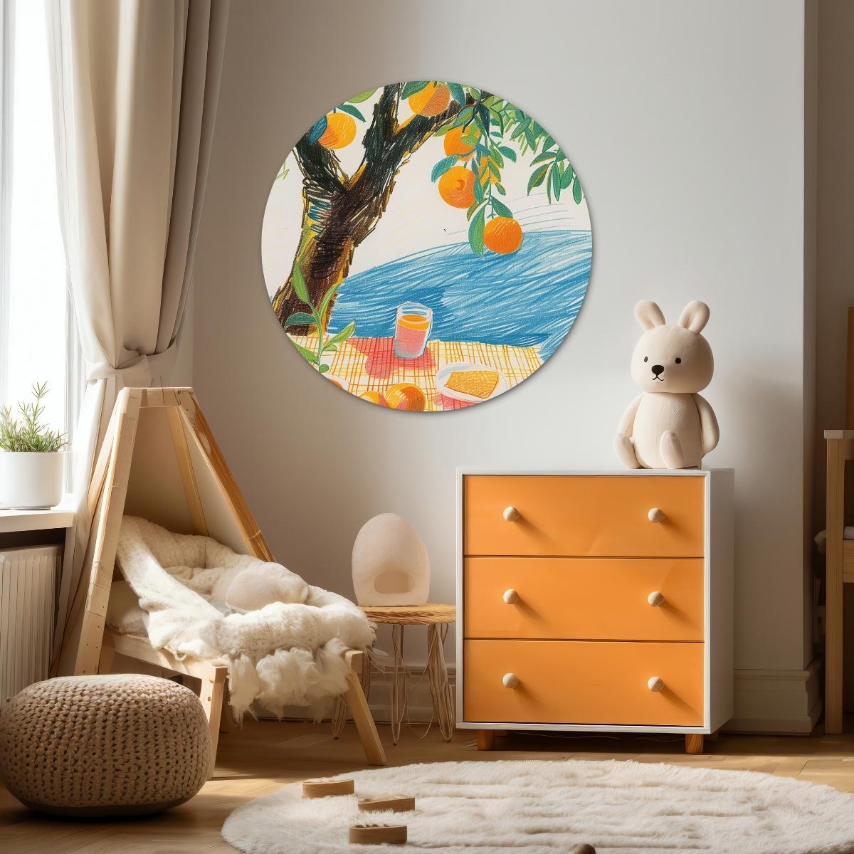 Zomerse sinaasappelboom Muurcirkel-WallArtistic