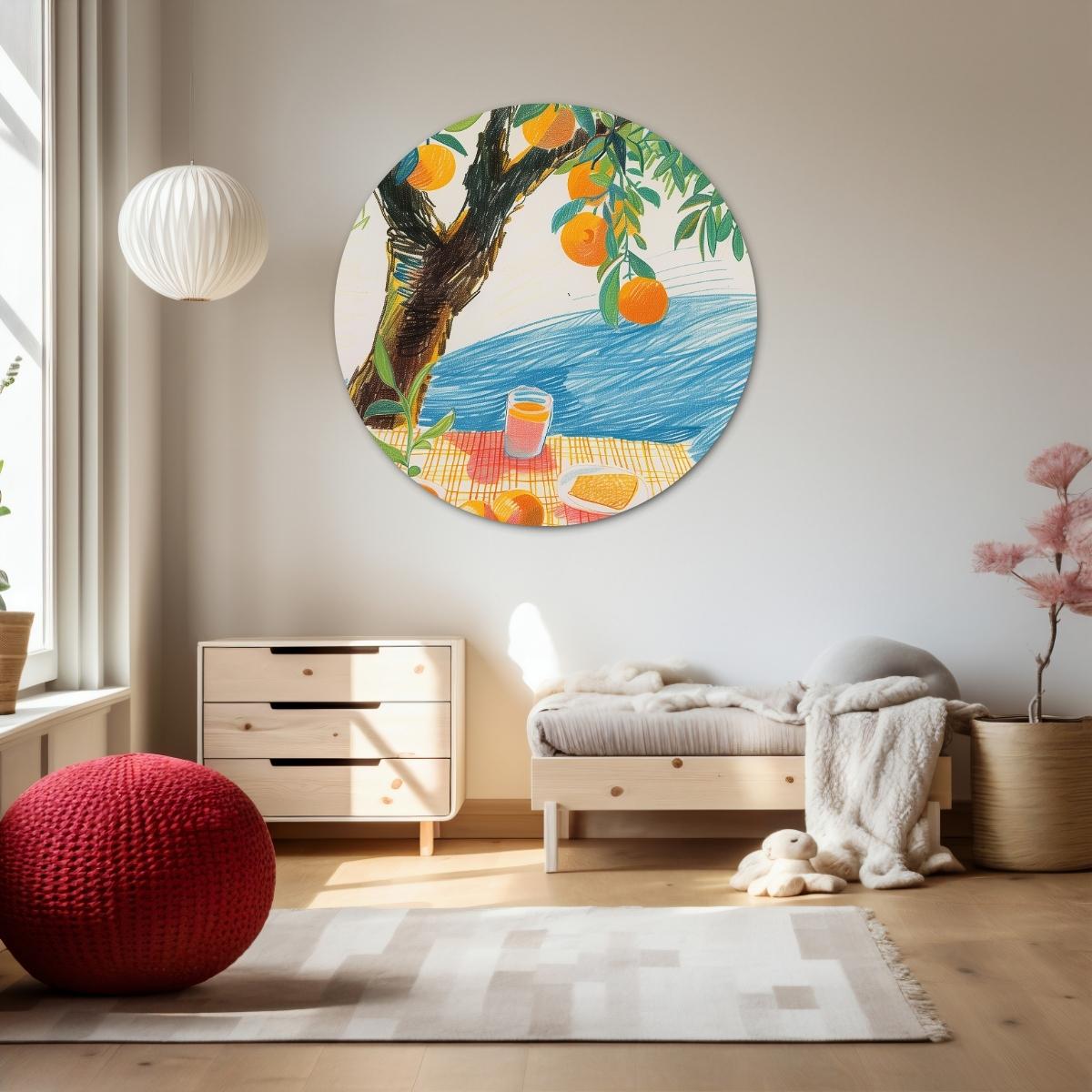 Zomerse sinaasappelboom Muurcirkel-WallArtistic