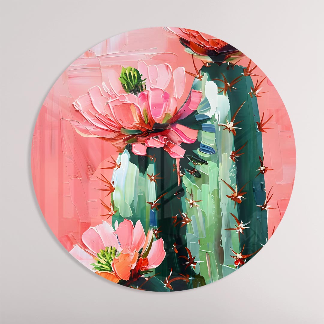 Bloeiende Cactusbloemen Schilderij Muurcirkel