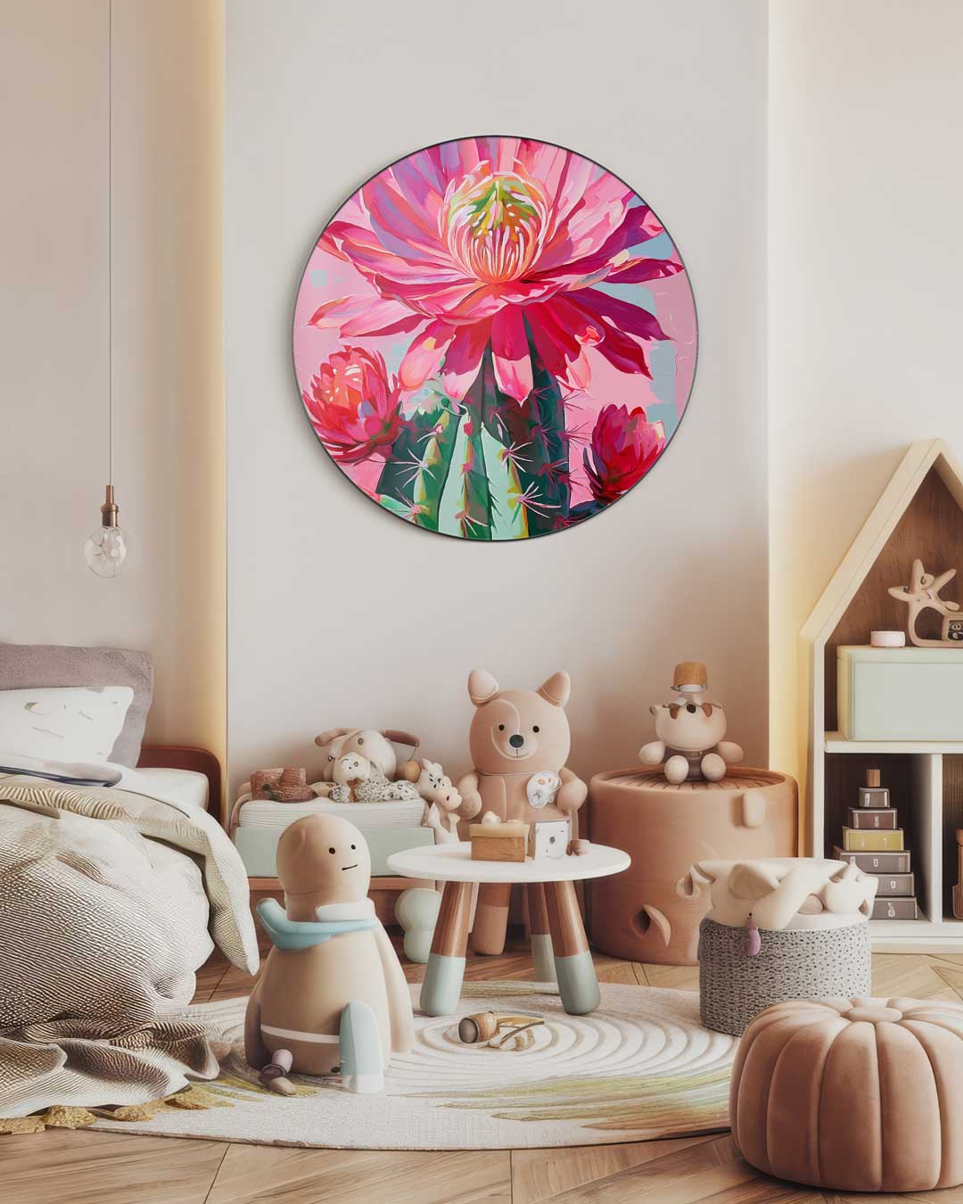 Vrolijke Bloemen Cactus Muurcirkel