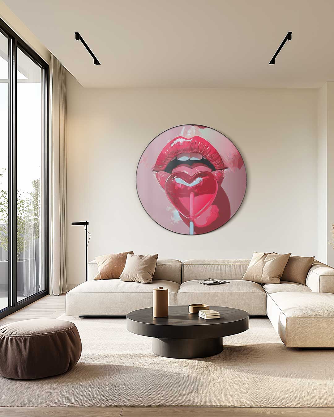Lippen met Hart Lolly Muurcirkel-WallArtistic
