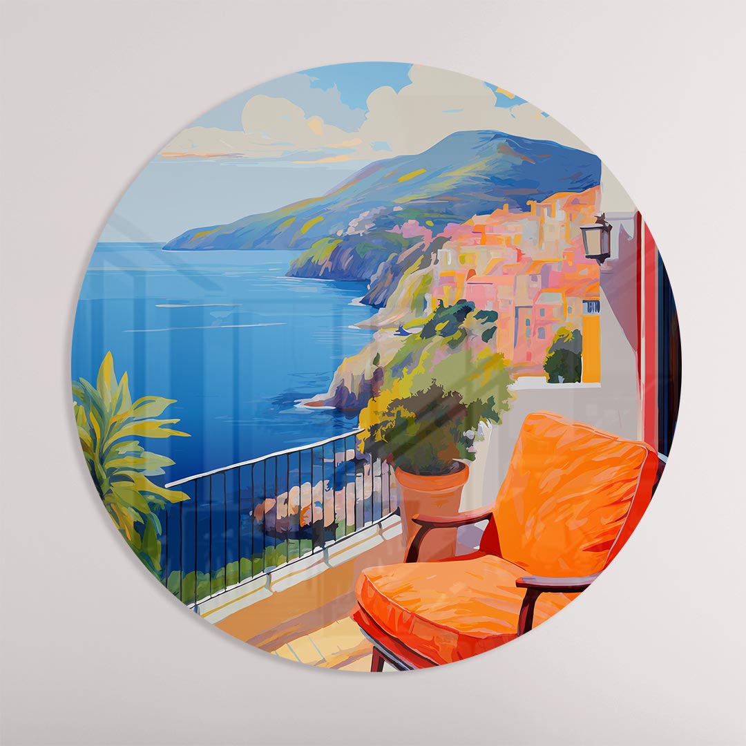 Droomachtige Mediterrane Balkon Muurcirkel-WallArtistic