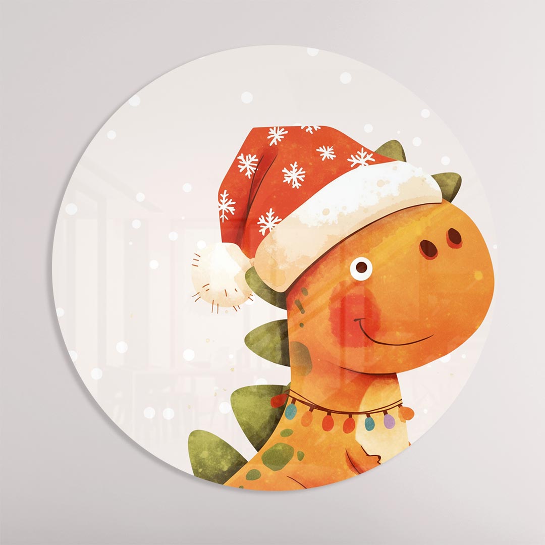 Speelse Kerstdino muurcirkel-WallArtistic