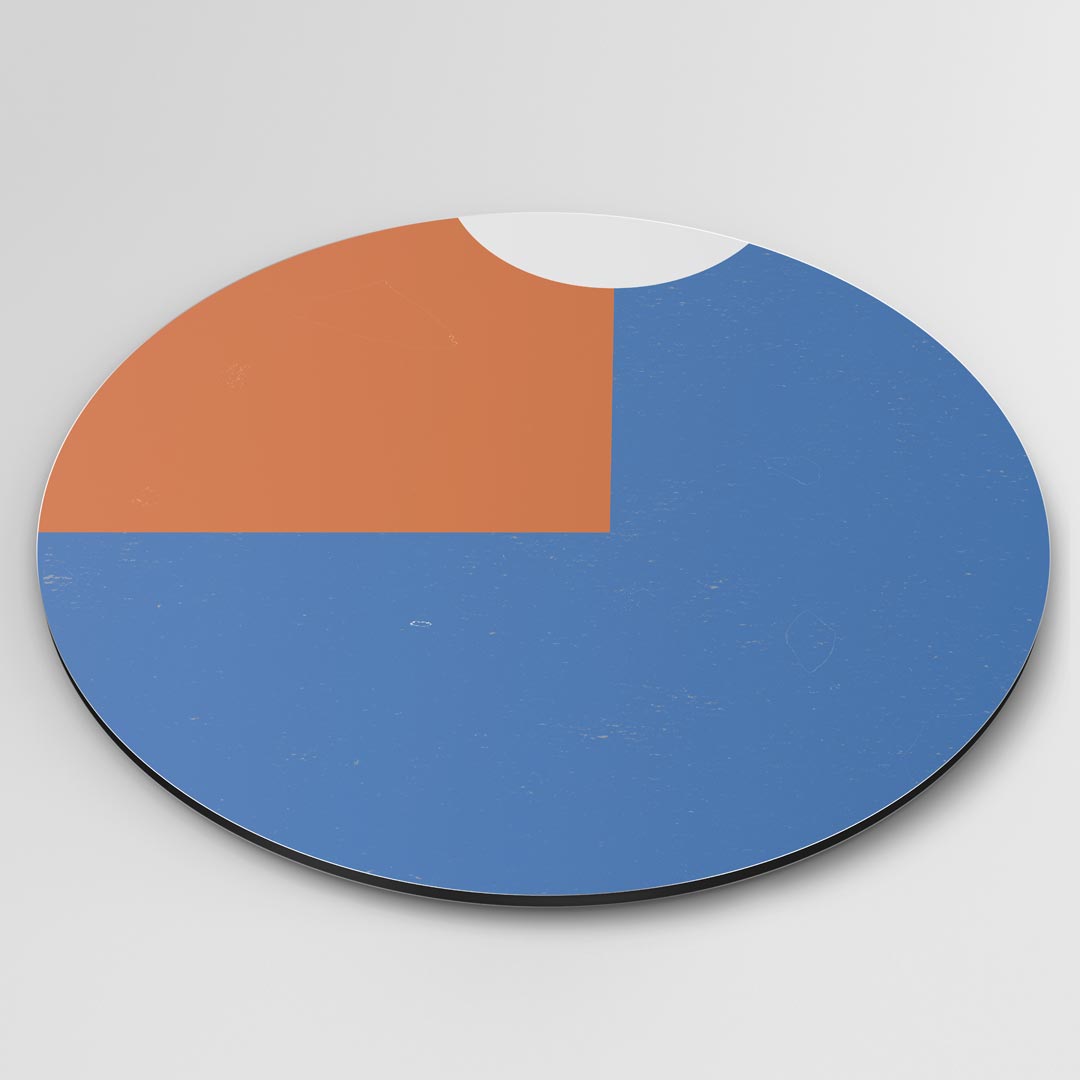 Stijlvolle muurcirkel met blauw en oranje