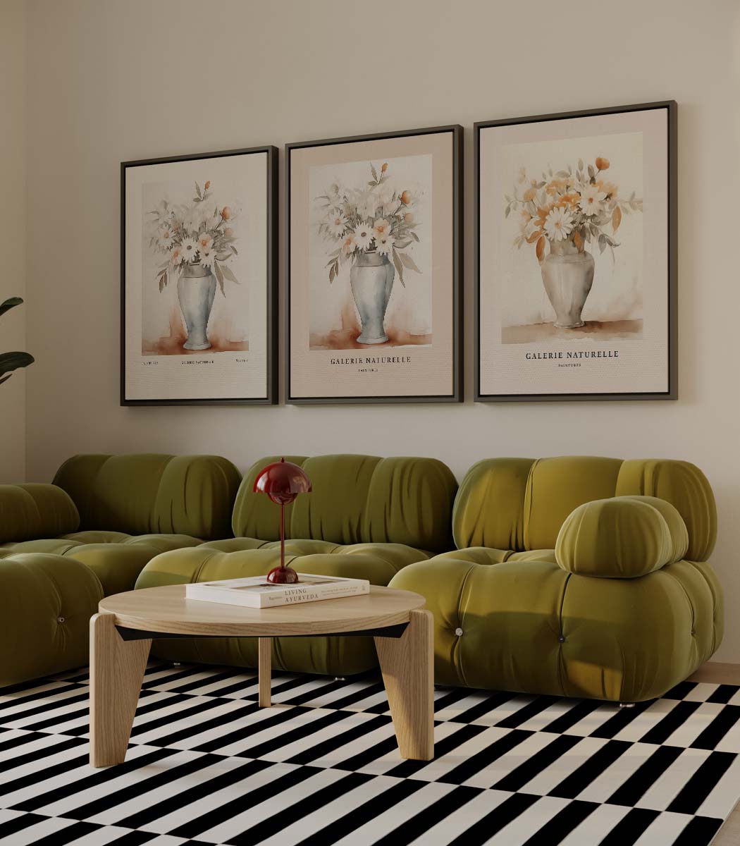 Botanische vazen in vintage stijl Kunstwerk-canvas-dibond-plexiglas-wanddecoratie-WallArtistic