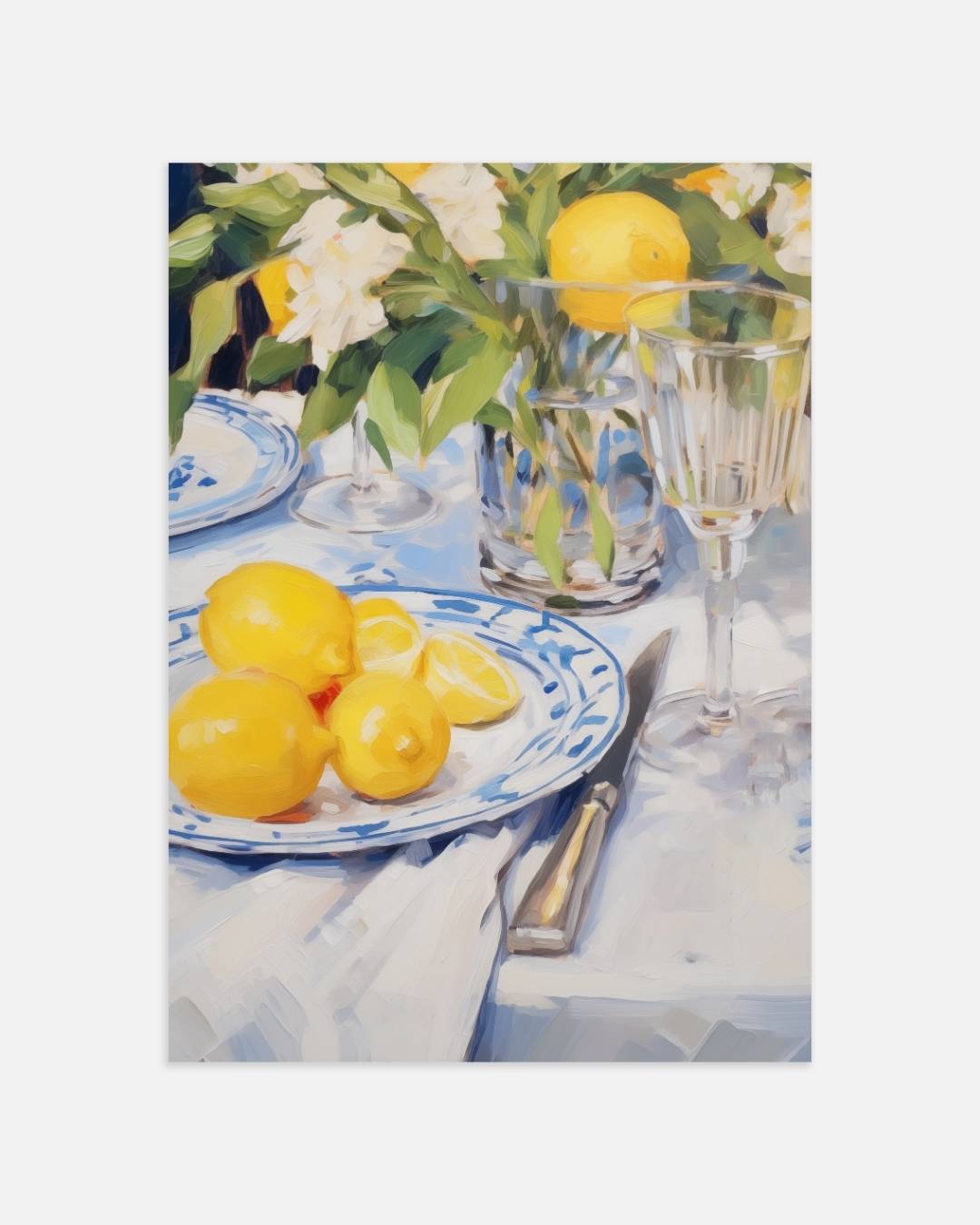 Citroenen op gedekte tafel Poster