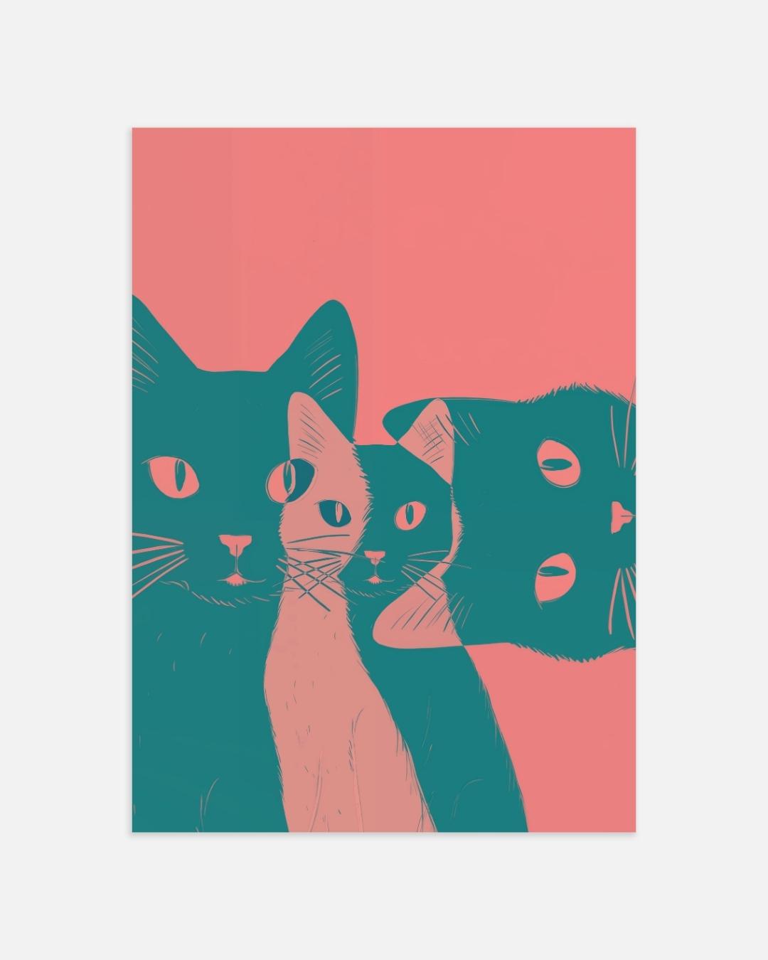 Drie nieuwsgierige katten Poster